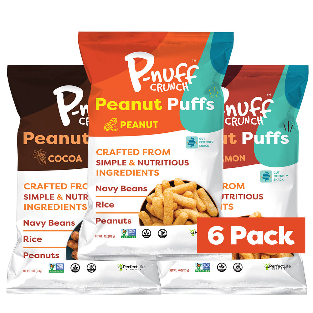 P-nuff crunch Protein puff original flavors peanut cocoa and cinnamon