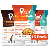 P-nuff Crunch Protein puffs 15 pack in original flavors cocoa, cinnamon and peanut
